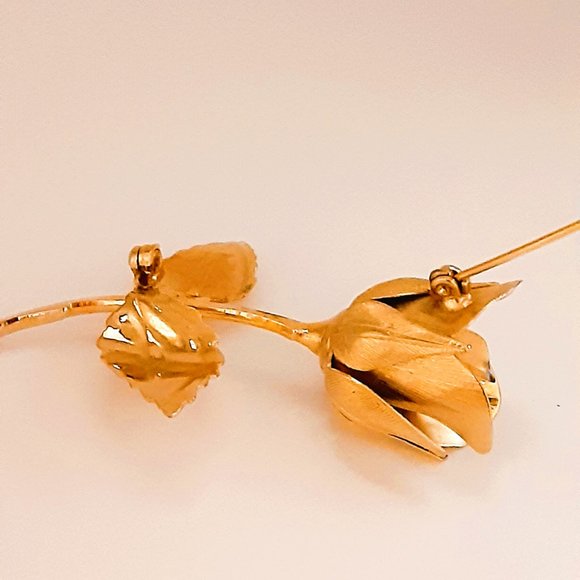Giovanni Gold Rose Stem Brooch Floral Pin - Picture 5 of 9